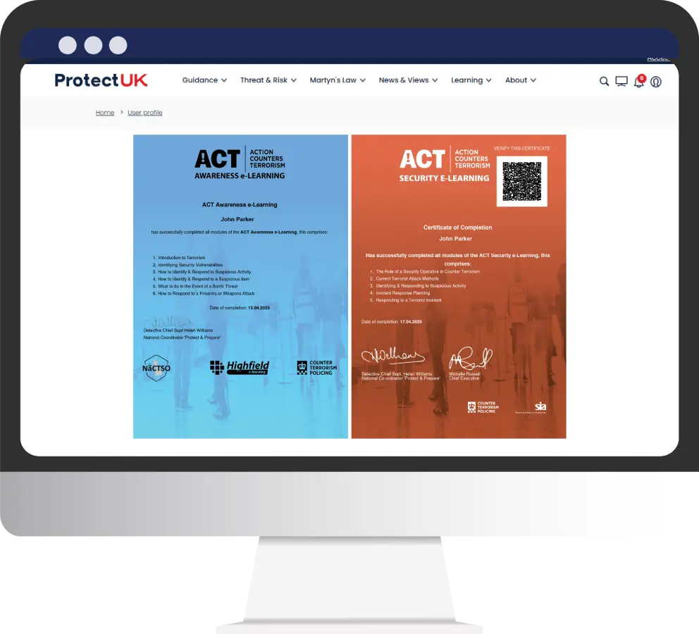 The two ACT certificates side by side